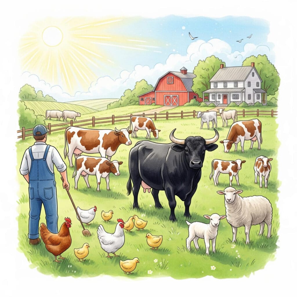 Dessin couleur ferme de Monsieur Dubois