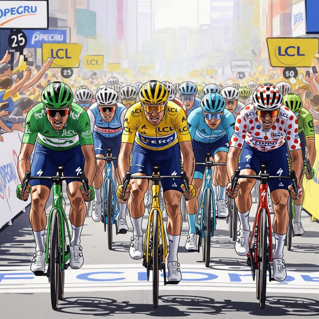 Dessin couleur sprint final compétition cycliste