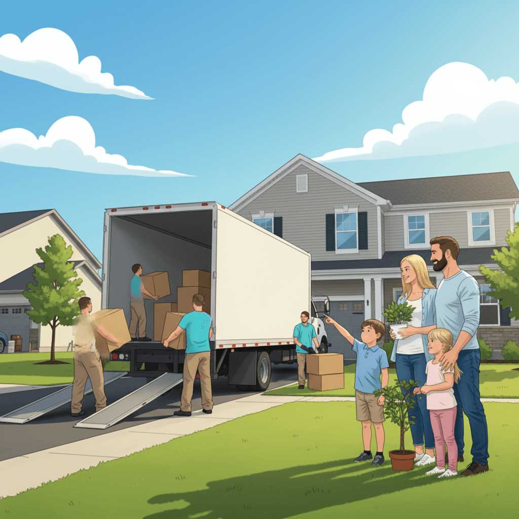 Des déménageurs chargent un camion de cartons