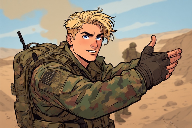 Un homme militaire blond en mission